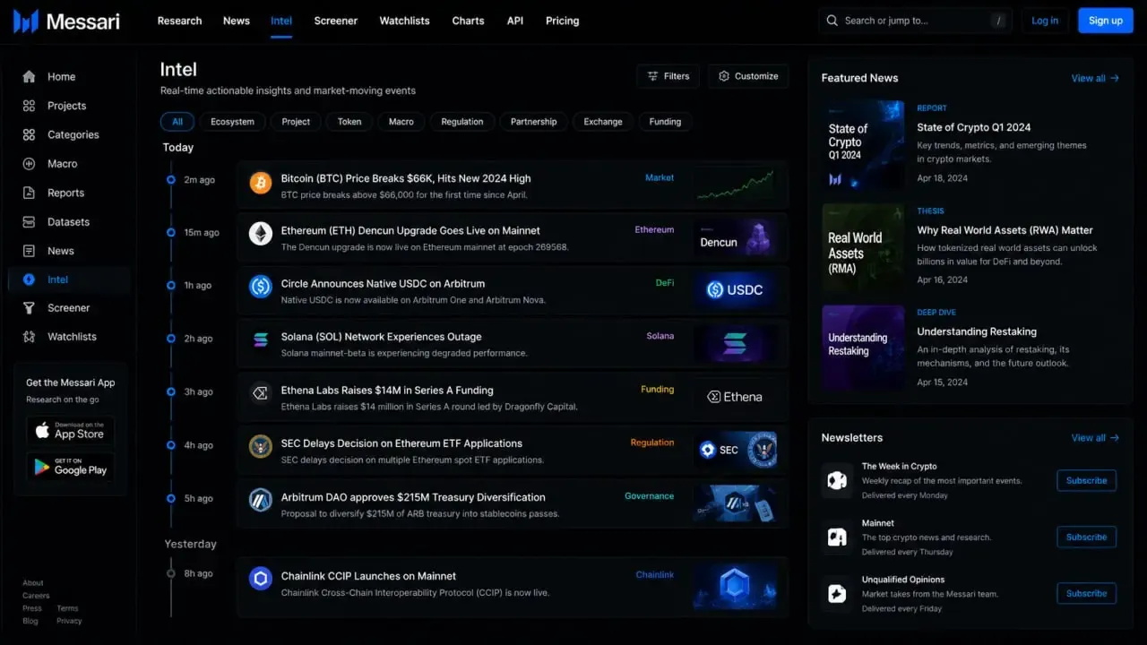 پیگیری اخبار و اطلاعات در بخش‌های News و Intel | صرافی کیف پول من