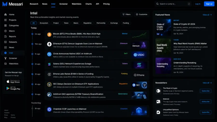 پیگیری اخبار و اطلاعات در بخشهای News و Intel | صرافی کیف پول من