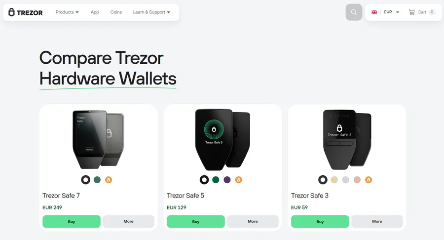 کیف پول سخت افزاری Trezor | بهترین کیف پول ها برای نگهداری ارز دیجیتال | صرافی ارز دیجیتال کیف پول من