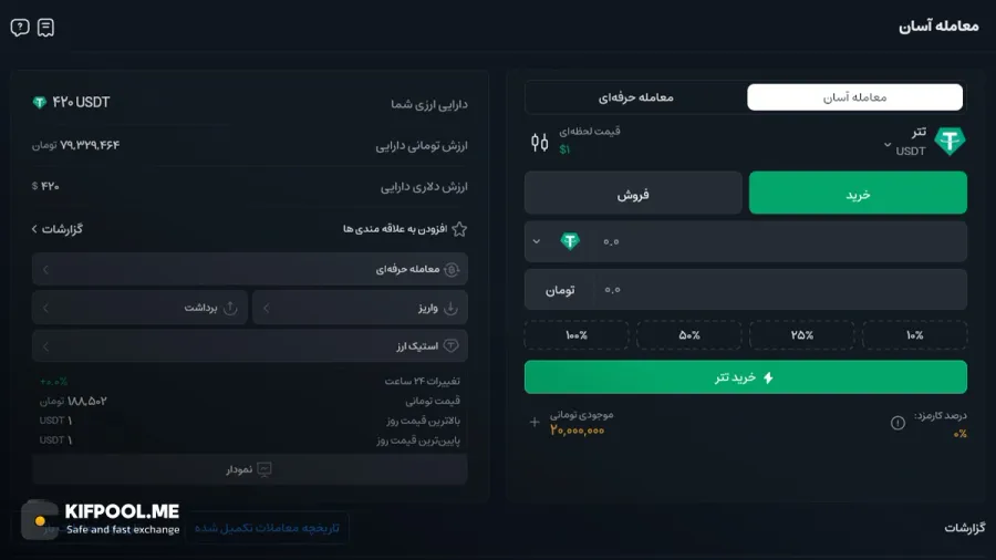 ثبت سفارش و تبدیل ریال به تتر | صرافی کیف پول من