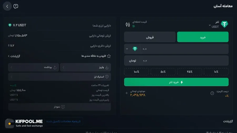 ثبت سفارش و تبدیل ریال به تتر | صرافی کیف پول من