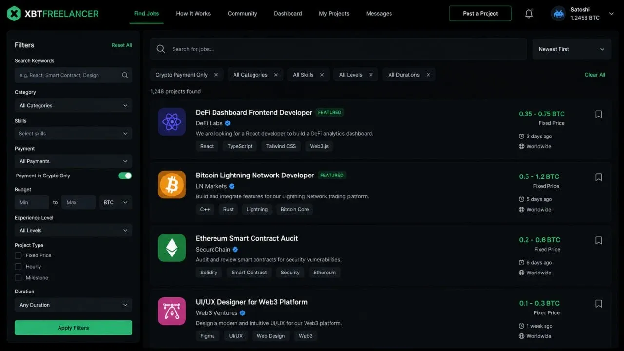 پلتفرم XBTFreelancer: کسب درآمد با بیت کوین برای برنامه‌نویسان و طراحان | کیف پول من