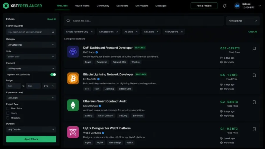 پلتفرم XBTFreelancer: کسب درآمد با بیت کوین برای برنامهنویسان و طراحان | کیف پول من