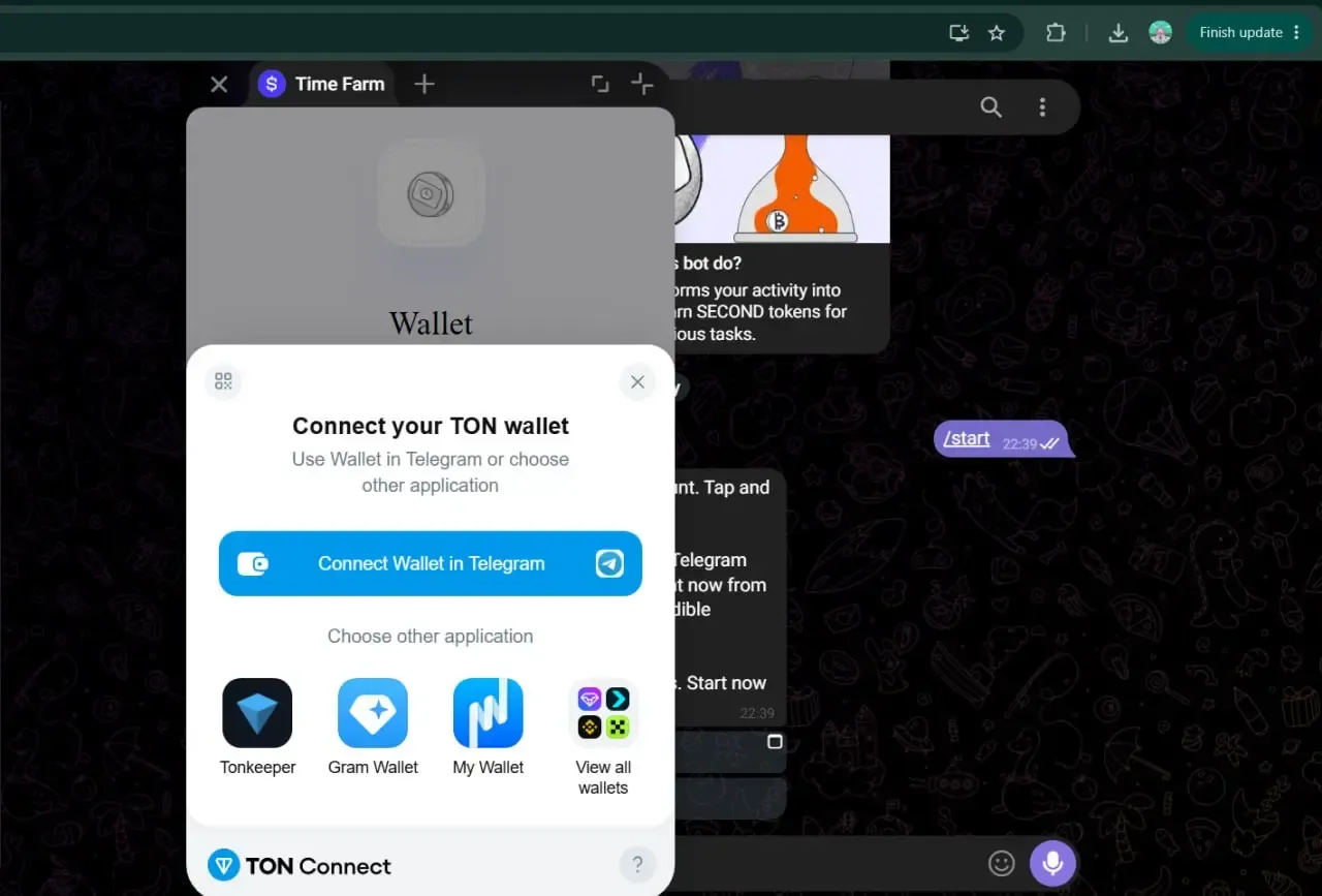 اتصال امن کیف پول از طریق بخش Wallet در ربات | صرافی کیف پول من