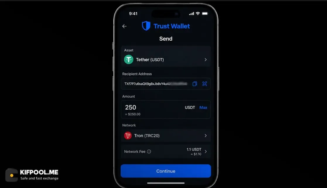 نحوه ارسال تتر به کیف پول دیگران در اپلیکیشن تراست ولت | صرافی کیف پول من