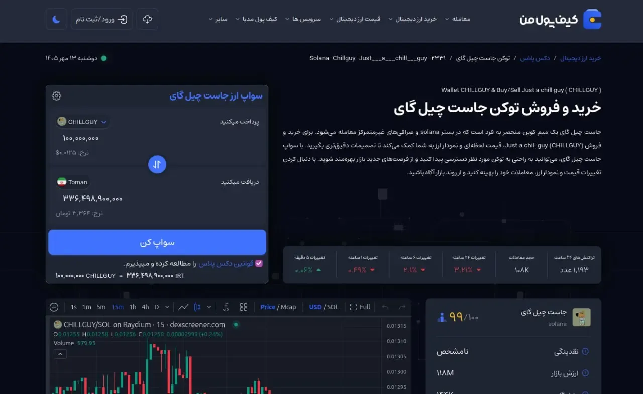 خرید میم کوین چیل گای از سرویس دکس پلاس کیف پول من | صرافی کیف پول من