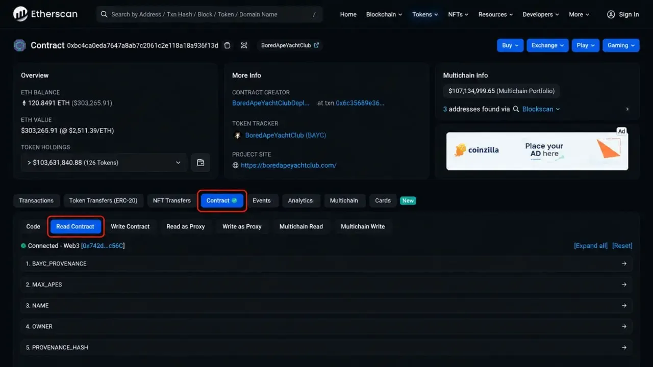 کار با بخش Read Contract برای ارتباط با قرارداد هوشمند | صرافی کیف پول من