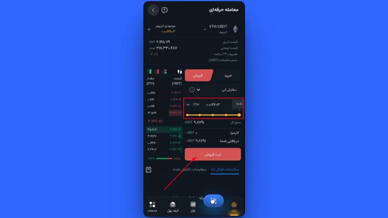 ثبت سفارش فروش آنی (Market) | صرافی کیف پول من