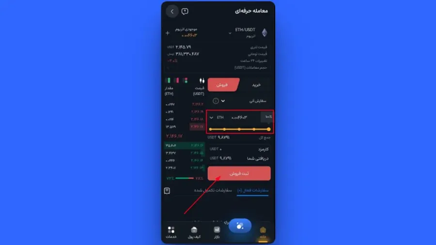 ثبت سفارش فروش آنی (Market) | صرافی کیف پول من
