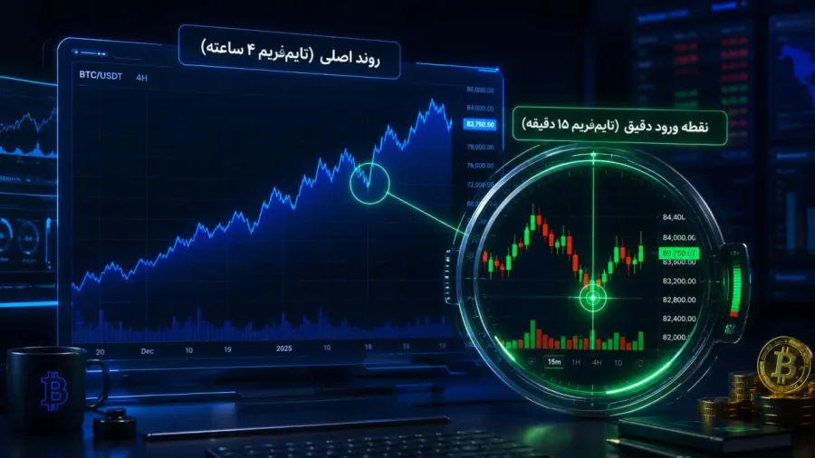 نحوه ترکیب تایم فریم ماکرو و میکرو برای یافتن نقطه ورود دقیق | صرافی کیف پول من