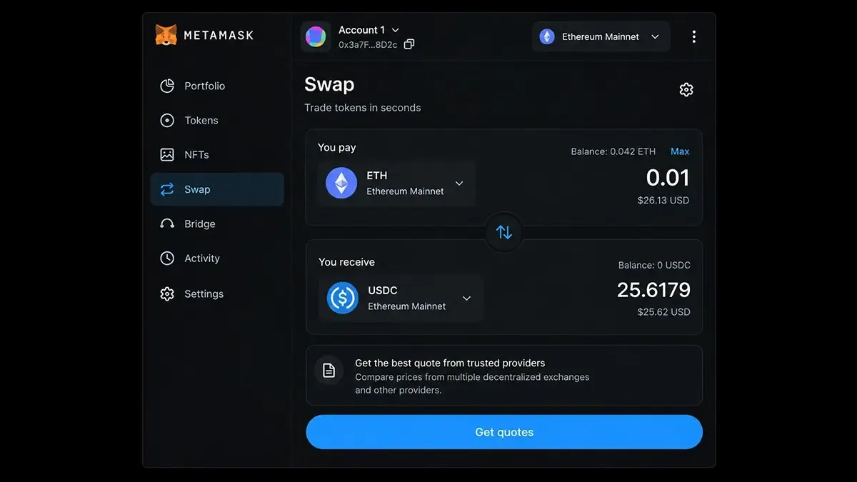 نحوه فروش اتریوم و تبدیل آن به تتر یا سایر توکن‌ها در بخش Swap | صرافی کیف پول من
