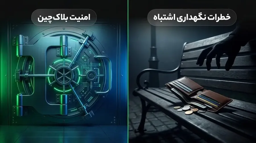 تفاوت حیاتی امنیت شبکه بلاک چین با خطرات نگهداری دارایی | صرافی کیف پول من