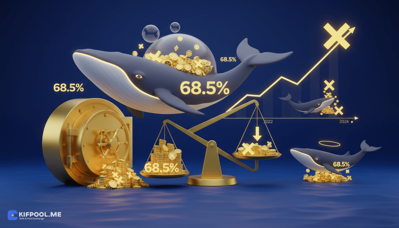 کنترل ۶۸.۵٪ از عرضه XRP توسط نهنگ‌ها؛ بالاترین سطح از سال ۲۰۲۲
