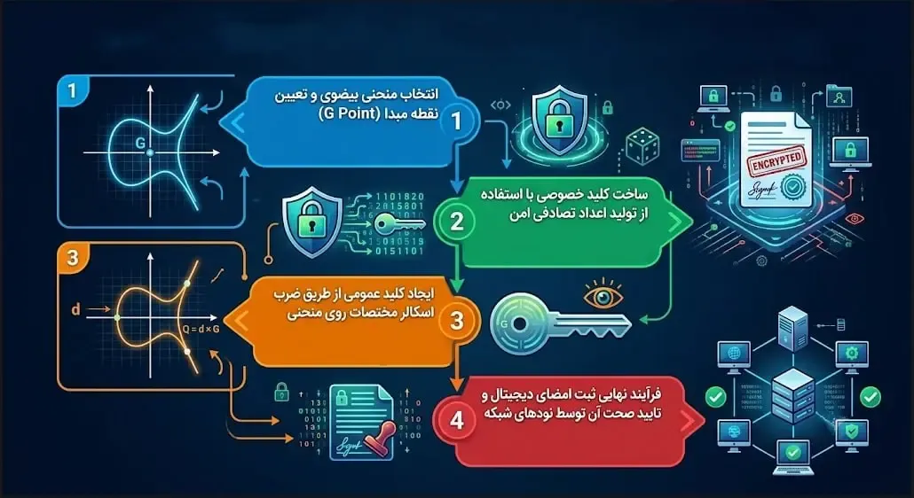 مراحل تولید امضا و تایید مالکیت در بلاکچین | صرافی کیف پول من