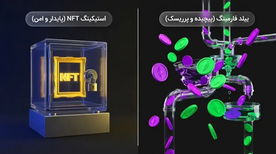 تفاوت ییلد فارمینگ و استیکینگ NFT در دنیای کریپتو | صرافی کیف پول من