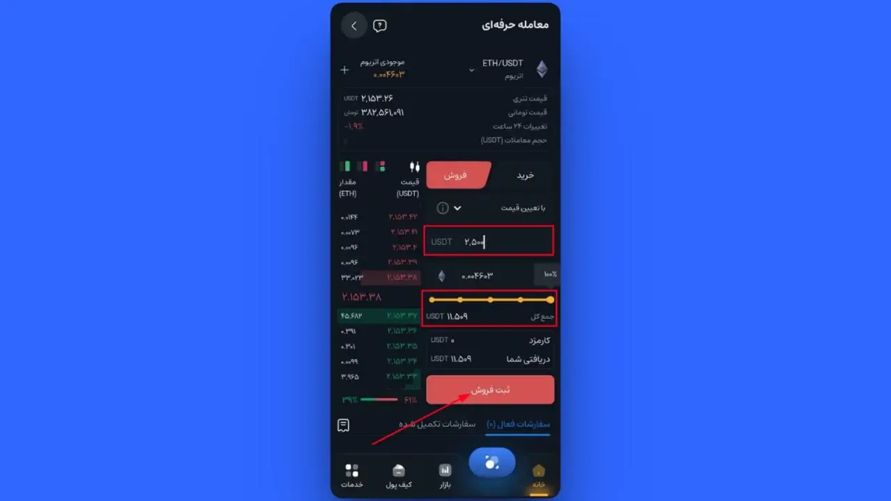 ثبت سفارش فروش با تعیین قیمت (Limit) | صرافی کیف پول من