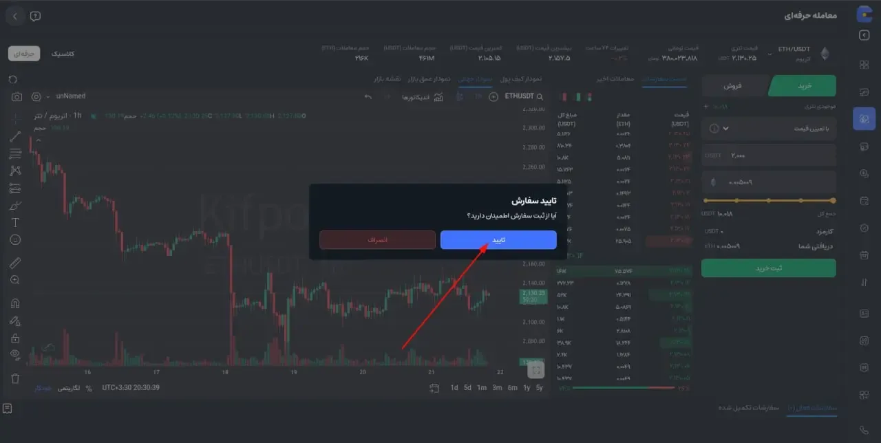 ثبت سفارش خرید با تعیین قیمت (Limit) | صرافی کیف پول من