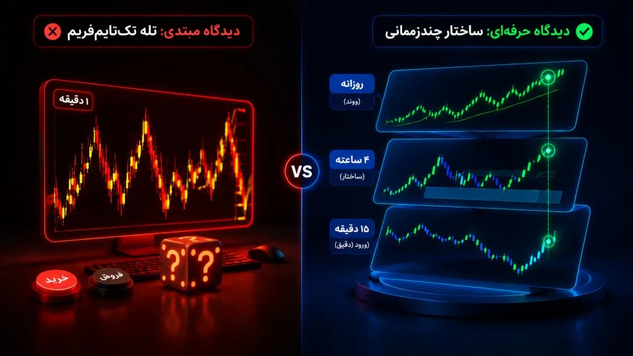 تفاوت دیدگاه معامله‌گران حرفه‌ای و افراد تازه‌کار در درک ساختار زمان و قیمت | کیف پول من