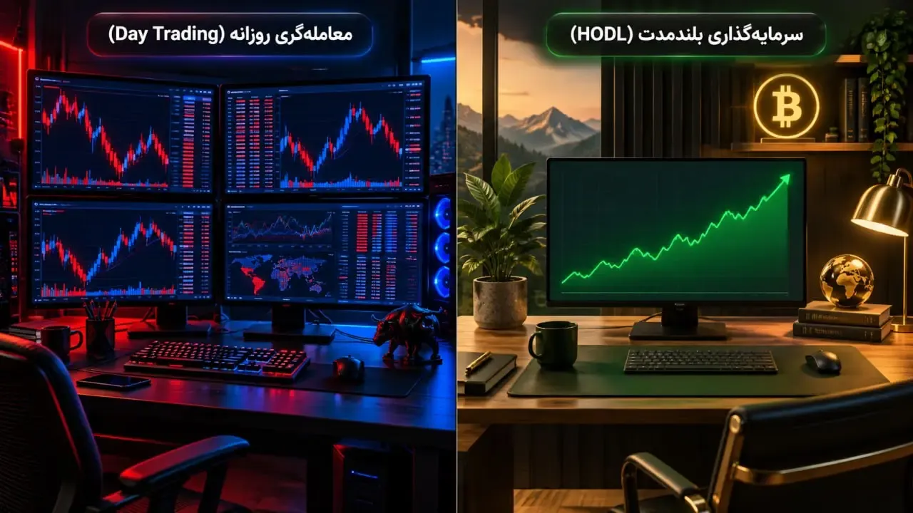 تفاوت سرمایه‌گذاری بلندمدت با معامله‌گری روزانه | صرافی کیف پول من