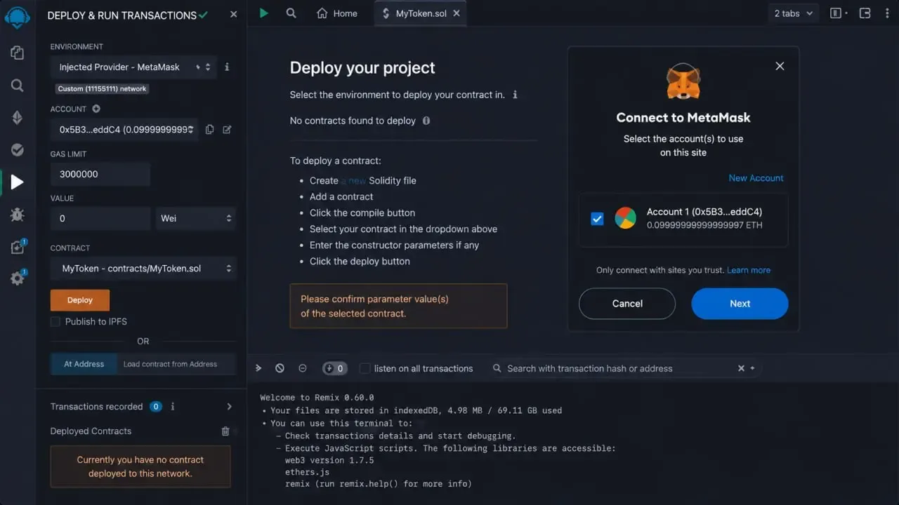 استقرار یا دیپلوی (Deploy) توکن روی شبکه آزمایشی اتریوم | صرافی کیف پول من