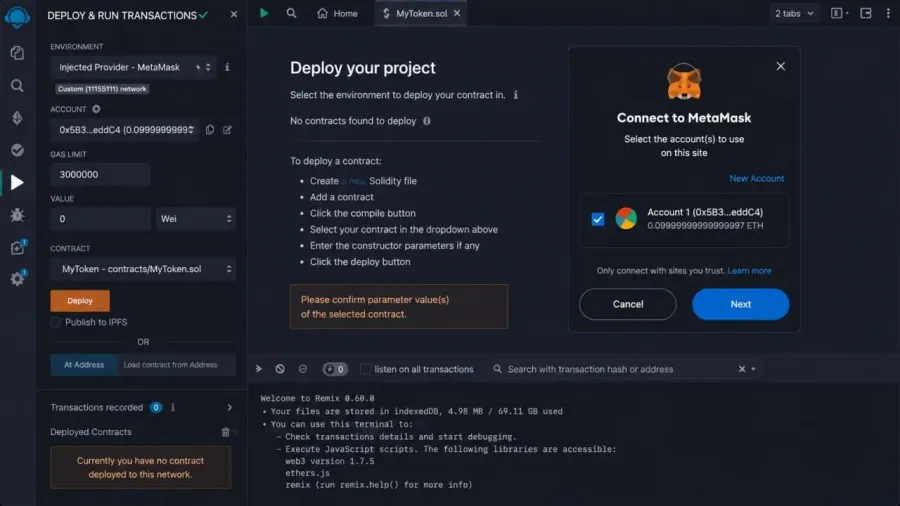 استقرار یا دیپلوی (Deploy) توکن روی شبکه آزمایشی اتریوم | صرافی کیف پول من