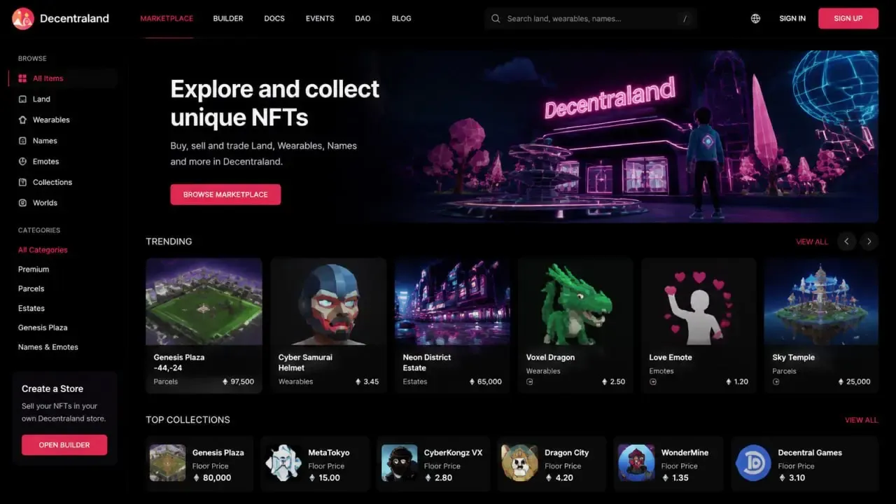 بازار Decentraland | صرافی کیف پول من