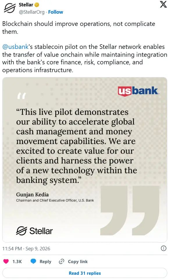 U.S. Bank استیبل‌کوین اختصاصی خود را روی استلار آزمایش کرد | کیف پول من
