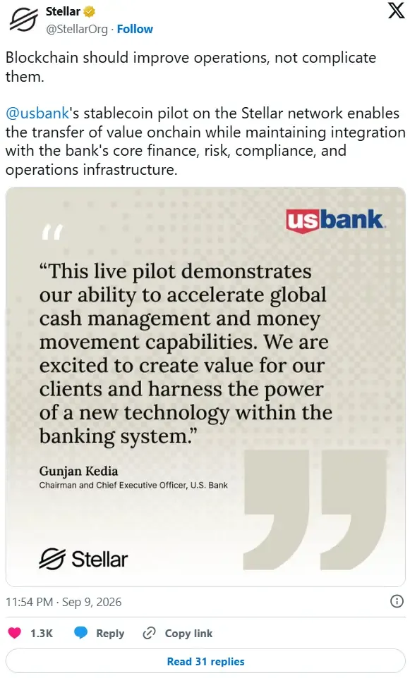 U.S. Bank استیبل‌کوین اختصاصی خود را روی استلار آزمایش کرد | کیف پول من