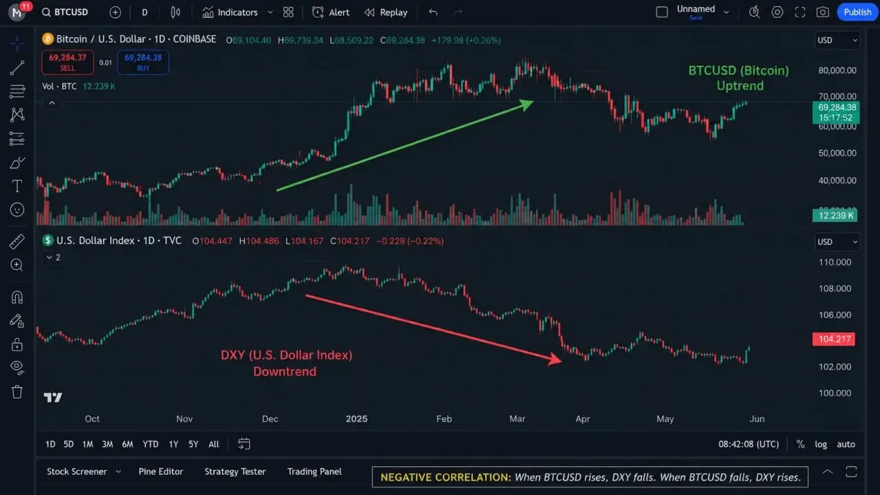 تاثیر شاخص قدرت دلار (DXY) بر نوسانات بیت کوین | صرافی کیف پول من