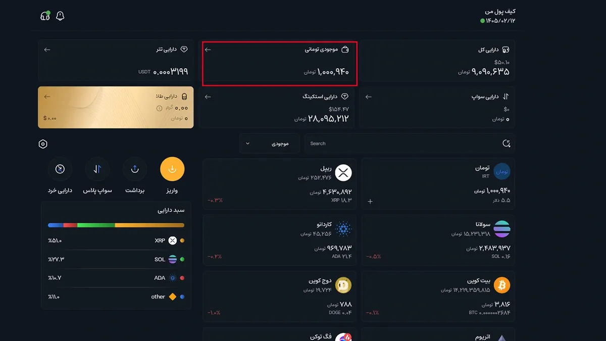 بررسی موجودی نهایی به صورت تفکیک شده | کیف پول من