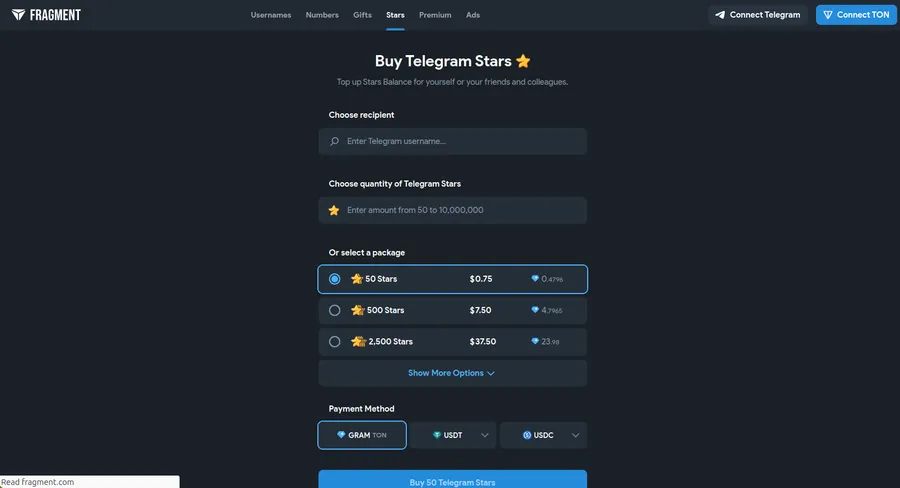 خرید تلگرام استارز | خرید استارز با تون کوین در پلتفرم فرگمنت | صرافی کیف پول من