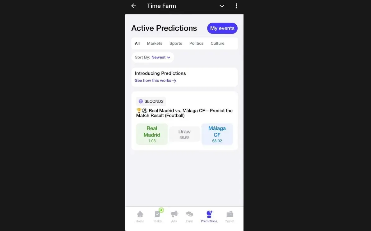 بخش Predictions و پیش‌بینی رویدادها | صرافی کیف پول من