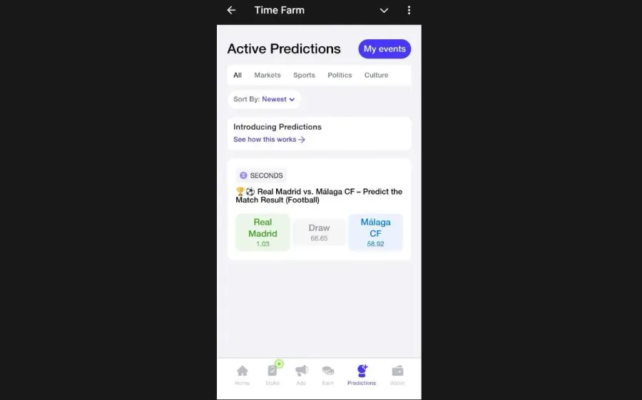 بخش Predictions و پیشبینی رویدادها | صرافی کیف پول من