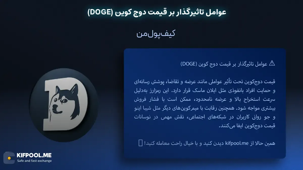 عوامل تاثیرگذار بر قیمت دوج کوین| خرید ارز DOGE در ایران | قیمت لحظه‌ای DOGE|خرید دوج کوین|  صرافی ارز دیجیتال کیف پول من