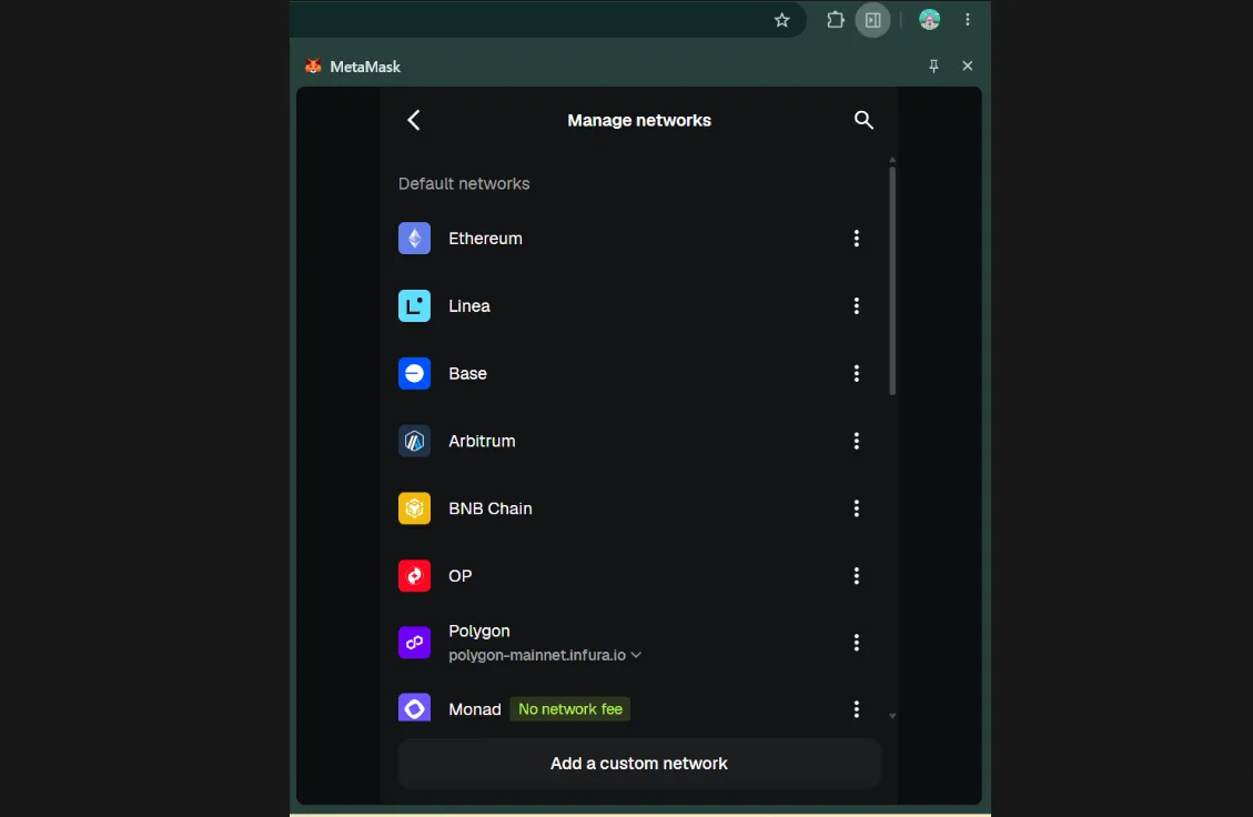 اضافه کردن دستی شبکه در متامسک | ورود به بخش تنظیمات و مدیریت شبکه | صرافی کیف پول من