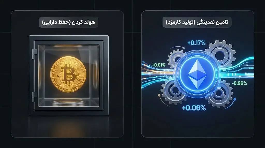 تفاوت تامین نقدینگی در دیفای و هولد کردن دارایی | صرافی کیف پول من