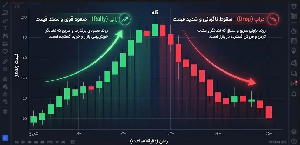درک حرکت‌های رالی و دراپ در نمودار قیمت | صرافی کیف پول من