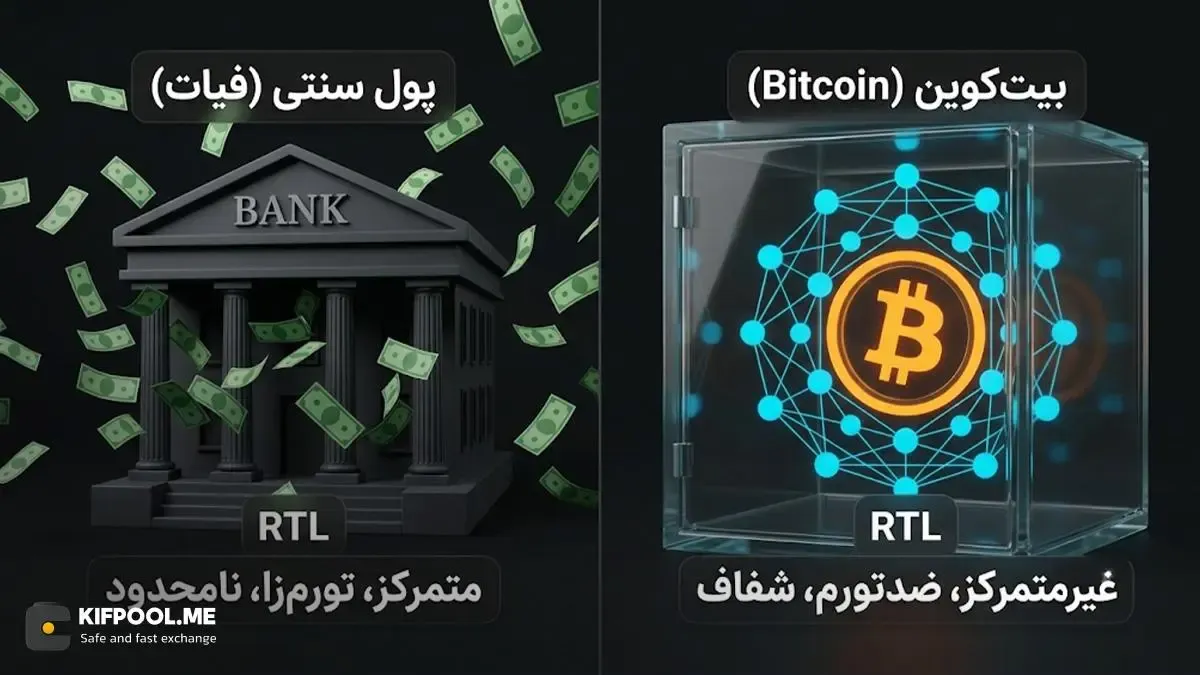 تفاوت بیت‌کوین با پول‌های رایج | صرافی کیف پول من