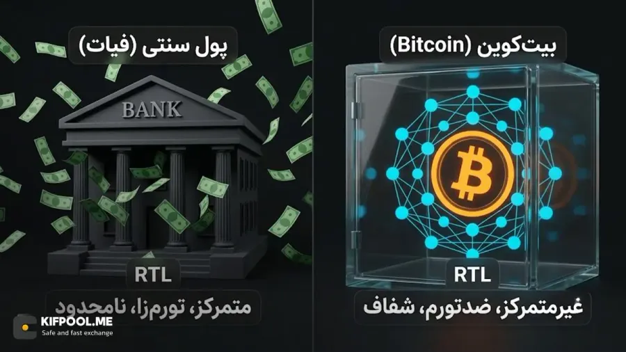 تفاوت بیتکوین با پولهای رایج | صرافی کیف پول من