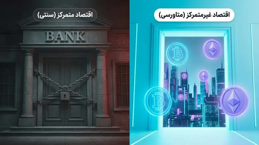 تفاوت اقتصاد متمرکز سنتی با اقتصاد غیرمتمرکز متاورسی | صرافی کیف پول من