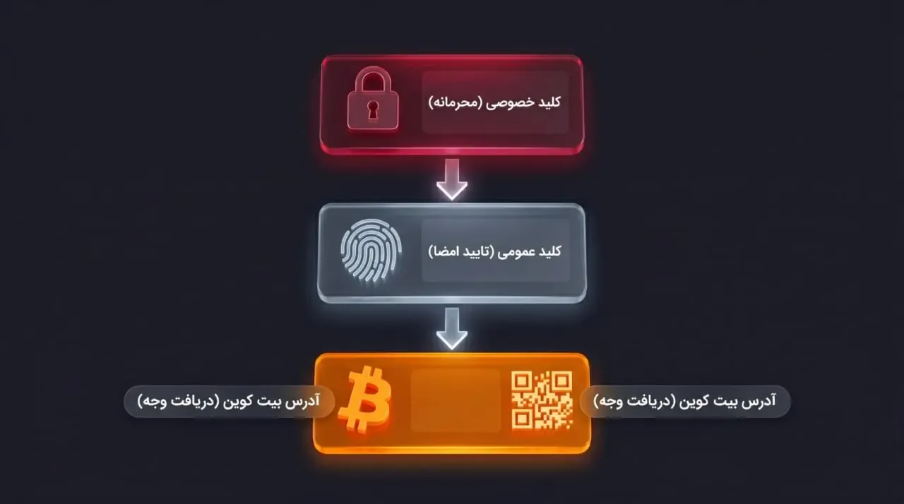 مسیر رمزنگاری: تبدیل کلید خصوصی به عمومی و سپس آدرس بیت کوین | کیف پول من