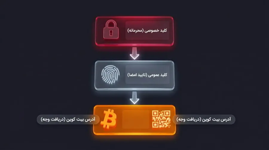 مسیر رمزنگاری: تبدیل کلید خصوصی به عمومی و سپس آدرس بیت کوین | کیف پول من