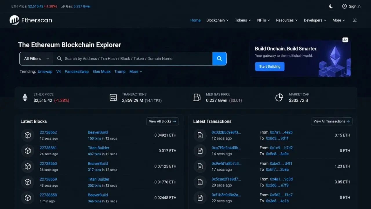 جستجوی آدرس قرارداد در مرورگر بلاک‌چین اتراسکن (Etherscan) | صرافی کیف پول من