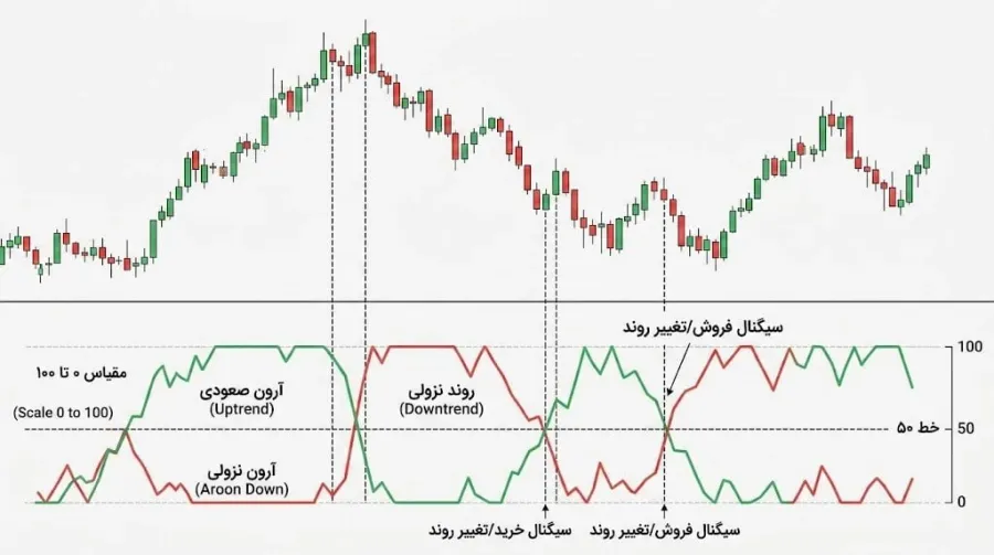 آشنایی با اجزای اصلی اندیکاتور: آرون بالا (Aroon Up) و آرون پایین (Aroon Down) | کیف پول من