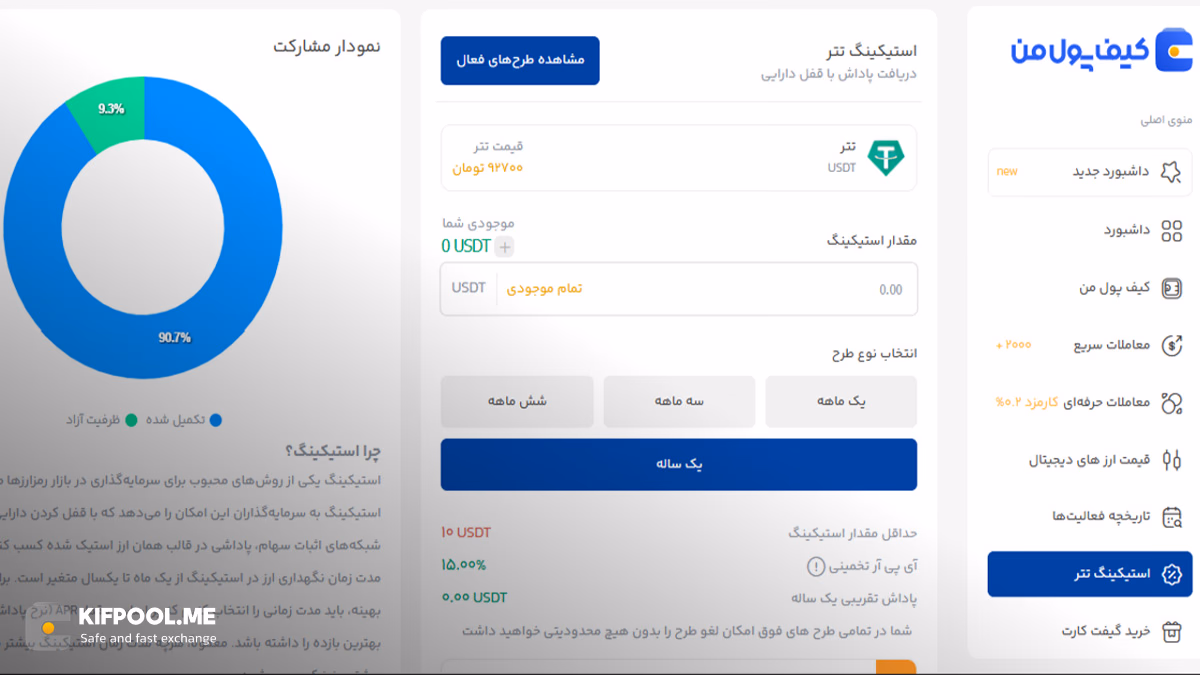 مراحل خرید و استیک تتر در صرافی کیف پول من | سود دلاری با استیکینگ تتر | خرید USDT | صرافی کیف پول من