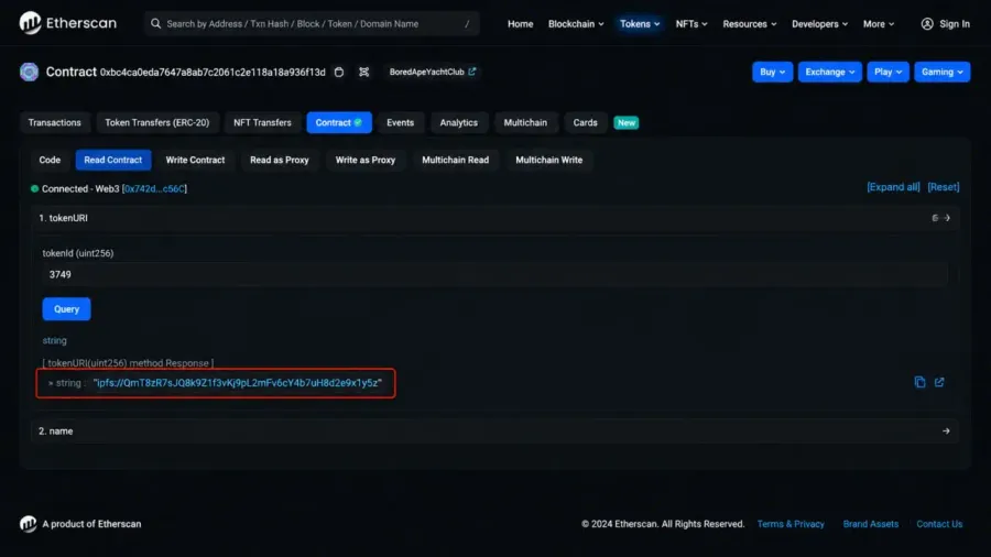 استخراج لینک TokenURI و مشاهده اطلاعات فایل JSON | صرافی کیف پول من