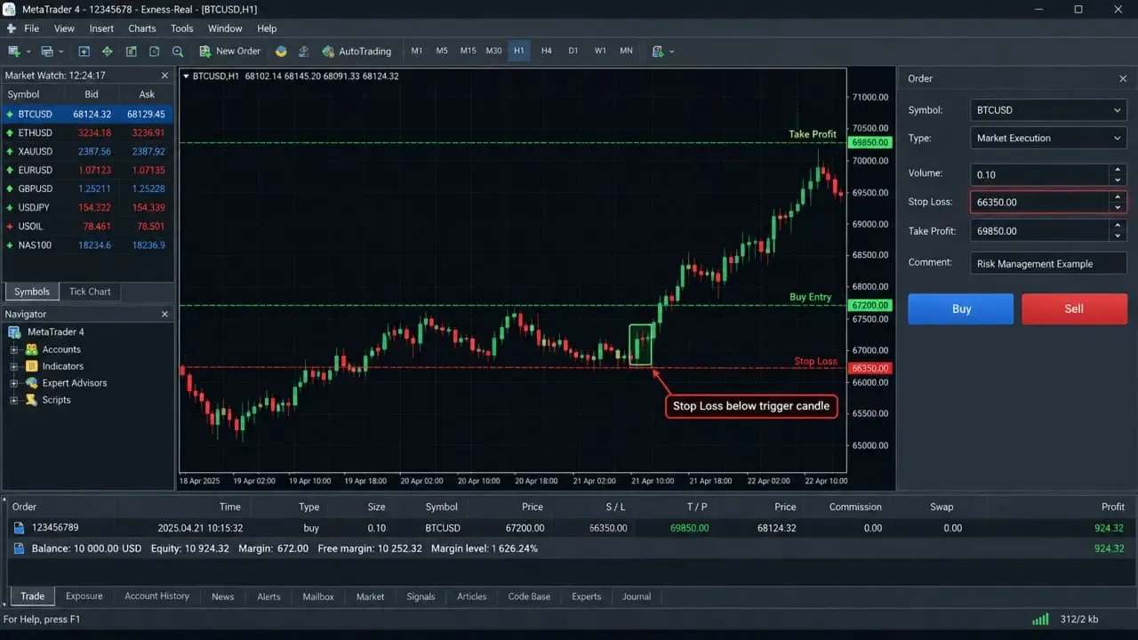 نحوه تعیین دقیق حد ضرر (Stop Loss) بر اساس کندل تریگر | صرافی کیف پول من