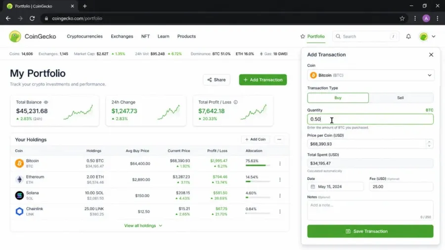 مدیریت دقیق سبد سرمایه با ابزار پورتفولیو (Portfolio) در کوین گکو | کیف پول من