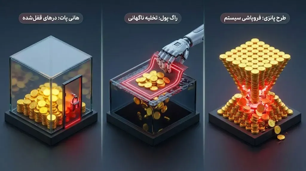 تفاوت مکانیزم هانی پات، راگ پول و طرح پانزی | صرافی کیف پول من